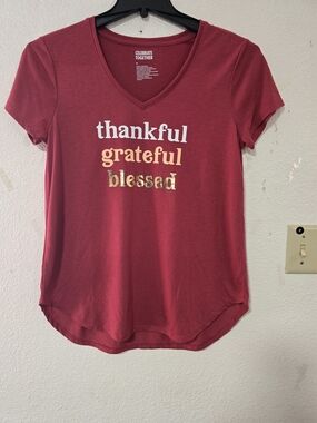 Celebrate Together 'Thankful Grateful Blessed' V-Neck Tee - Wine